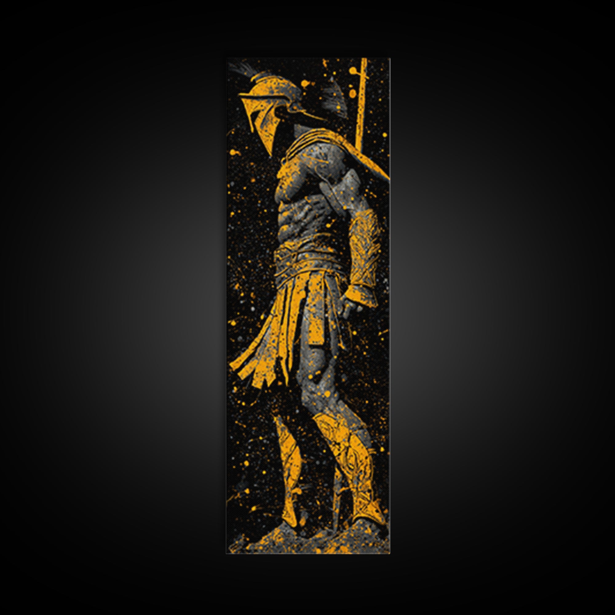 Spartan Side Profile, Gold Canvas Print, Ancient Greek Helmet Art, Real Wood Frame Wall Decor, Classic Warrior Artwork