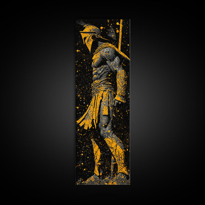 Spartan Side Profile, Gold Canvas Print, Ancient Greek Helmet Art, Real Wood Frame Wall Decor, Classic Warrior Artwork