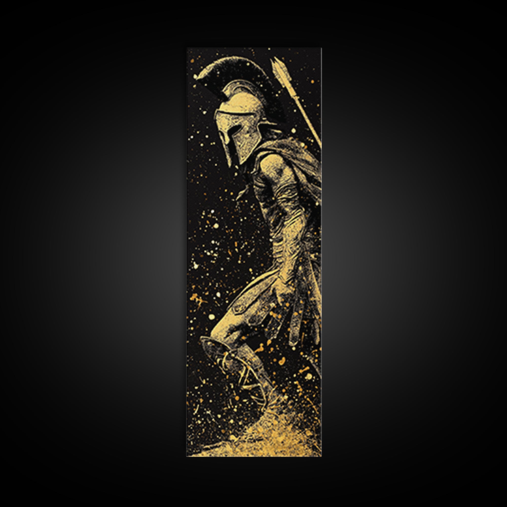 Greek Spartan Standing Strong, Gold Canvas Print, Warrior Soldier Wall Art, Real Wood Frame Home Decor, Ancient Hero Artwork