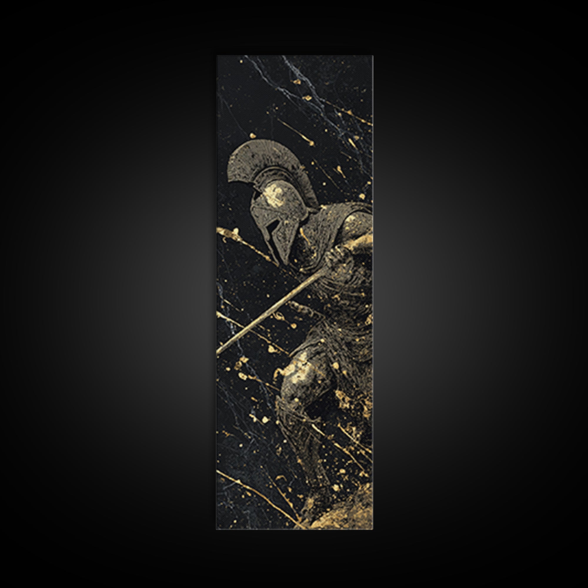 Heroic Spartan Warrior, Gold Canvas Print, Ancient Greek Wall Art, Real Wood Frame Decor, Battle Ready Soldier Artwork