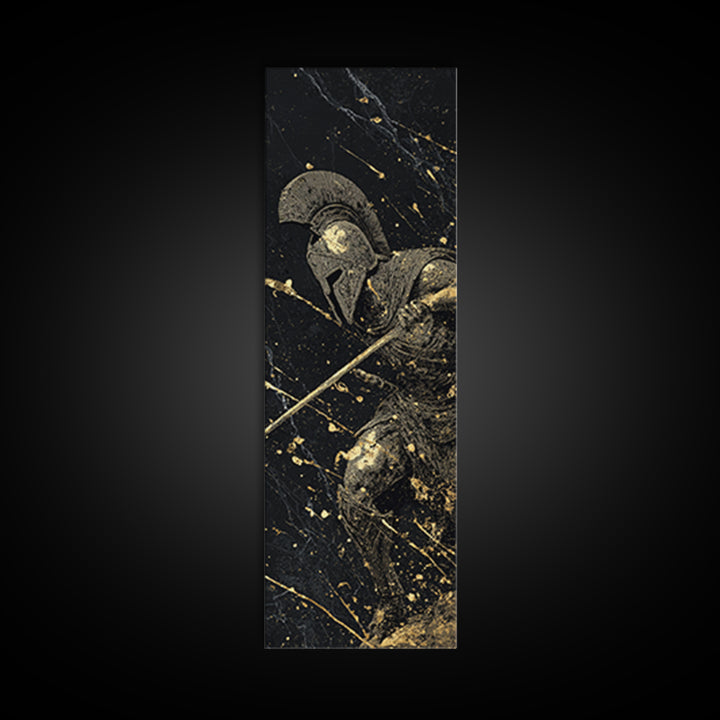 Heroic Spartan Warrior, Gold Canvas Print, Ancient Greek Wall Art, Real Wood Frame Decor, Battle Ready Soldier Artwork