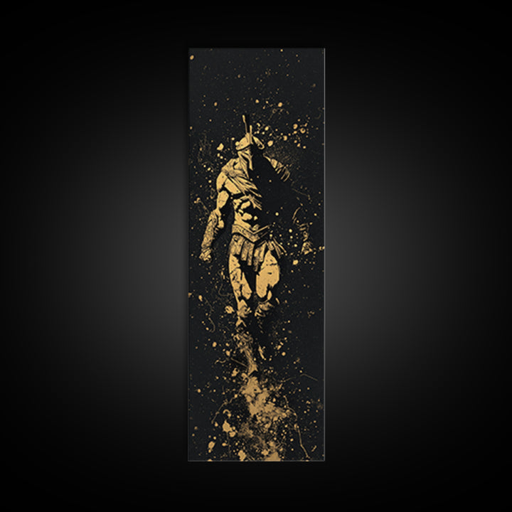 Spartan Marching Forward, Gold Canvas Print, Ancient Warrior Wall Art, Real Wood Frame Decor, Classical Greek Soldier Artwork