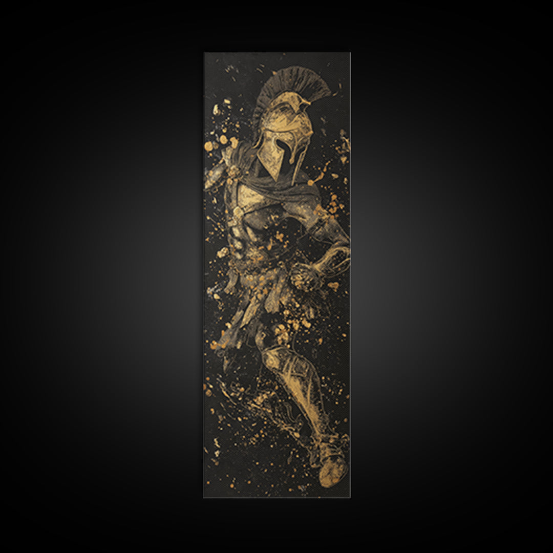 Greek Spartan In Combat, Gold Canvas Art, Warrior Canvas Print Wall Decor, Real Wood Frame Artwork, Ancient Battle Hero Artwork