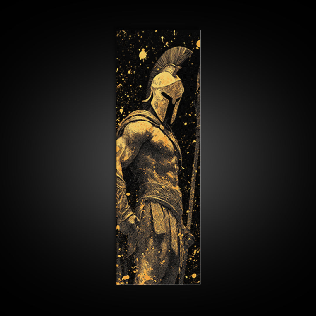 Spartan Warrior Gold Canvas Print, Ancient Greek Soldier Wall Art, Real Wood Frame, Gladiator Decor For Home Office