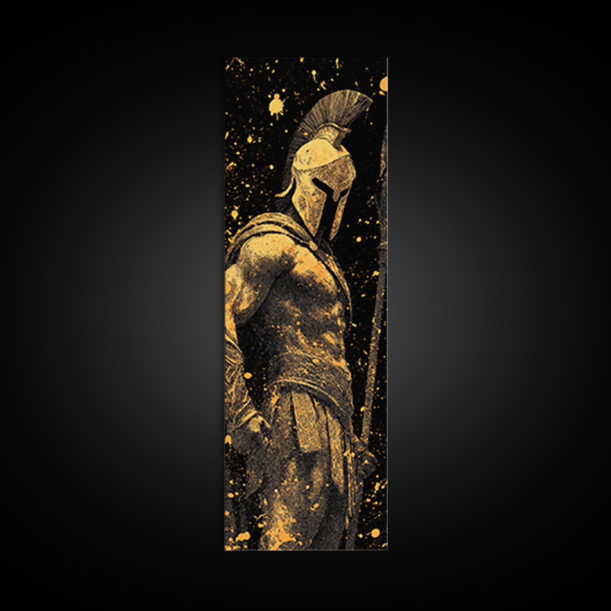 Spartan Warrior Gold Canvas Print, Ancient Greek Soldier Wall Art, Real Wood Frame, Gladiator Decor For Home Office