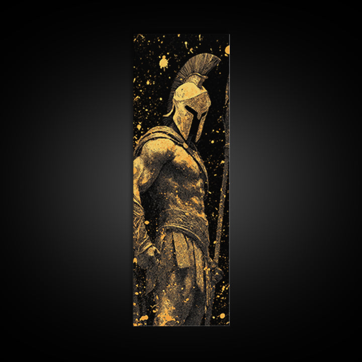 Spartan Warrior Gold Canvas Print, Ancient Greek Soldier Wall Art, Real Wood Frame, Gladiator Decor For Home Office