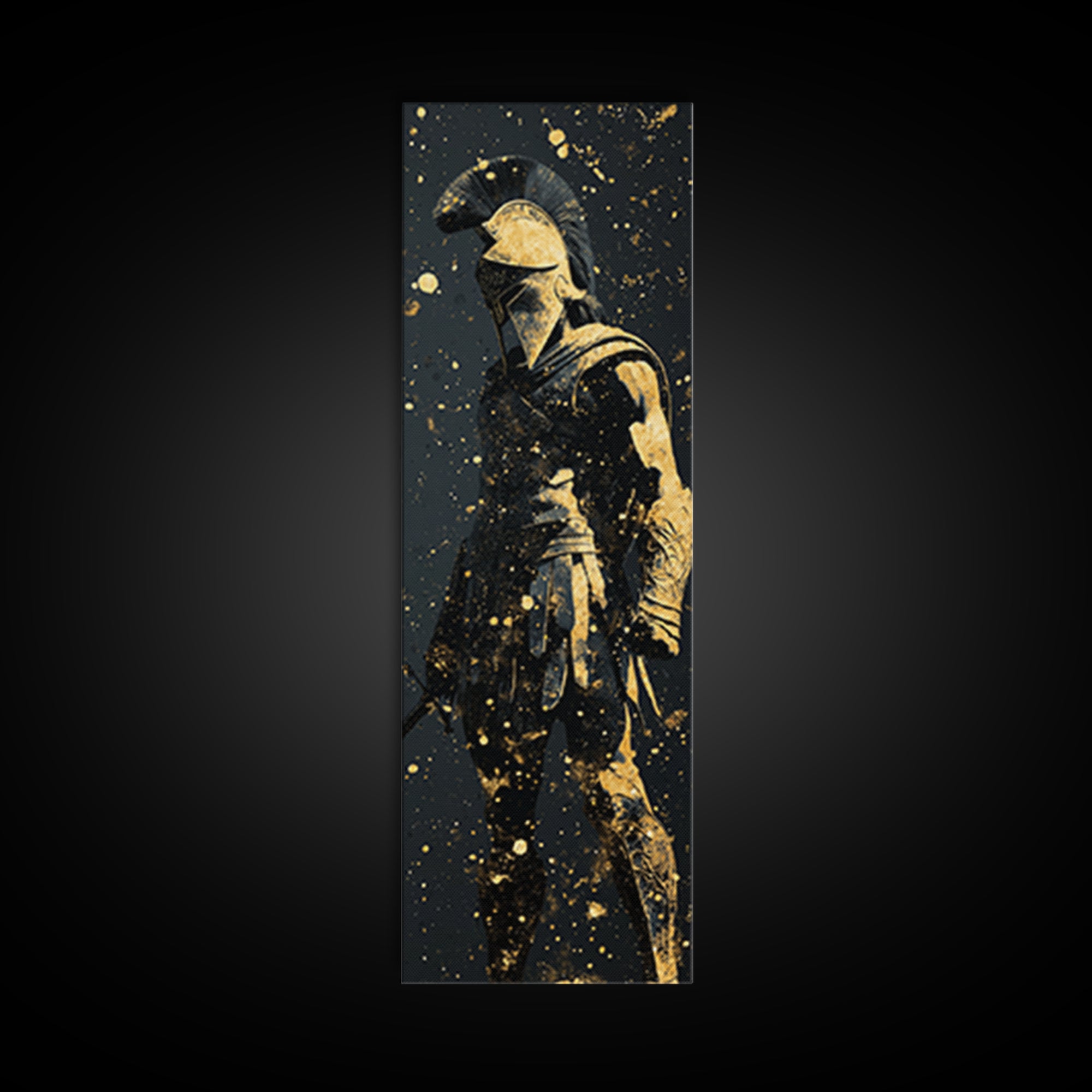 Greek Hoplite Gold Canvas Art, Ancient Spartan Warrior Print, Real Wood Frame, Mythology Inspired Wall Decor For Living Room