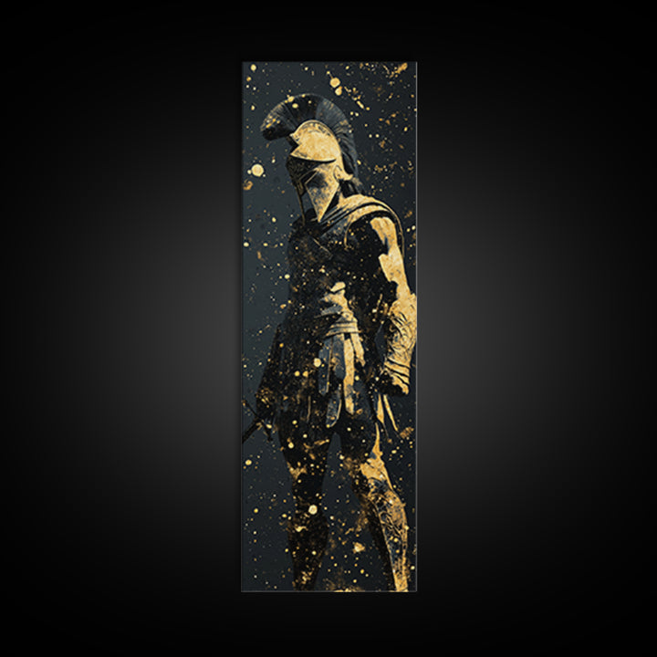 Greek Hoplite Gold Canvas Art, Ancient Spartan Warrior Print, Real Wood Frame, Mythology Inspired Wall Decor For Living Room