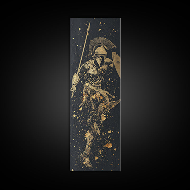 Ancient Greek Warrior Gold Canvas Print, Spartan Soldier Wall Art, Real Wood Frame, Gold Gladiator Decor For Office