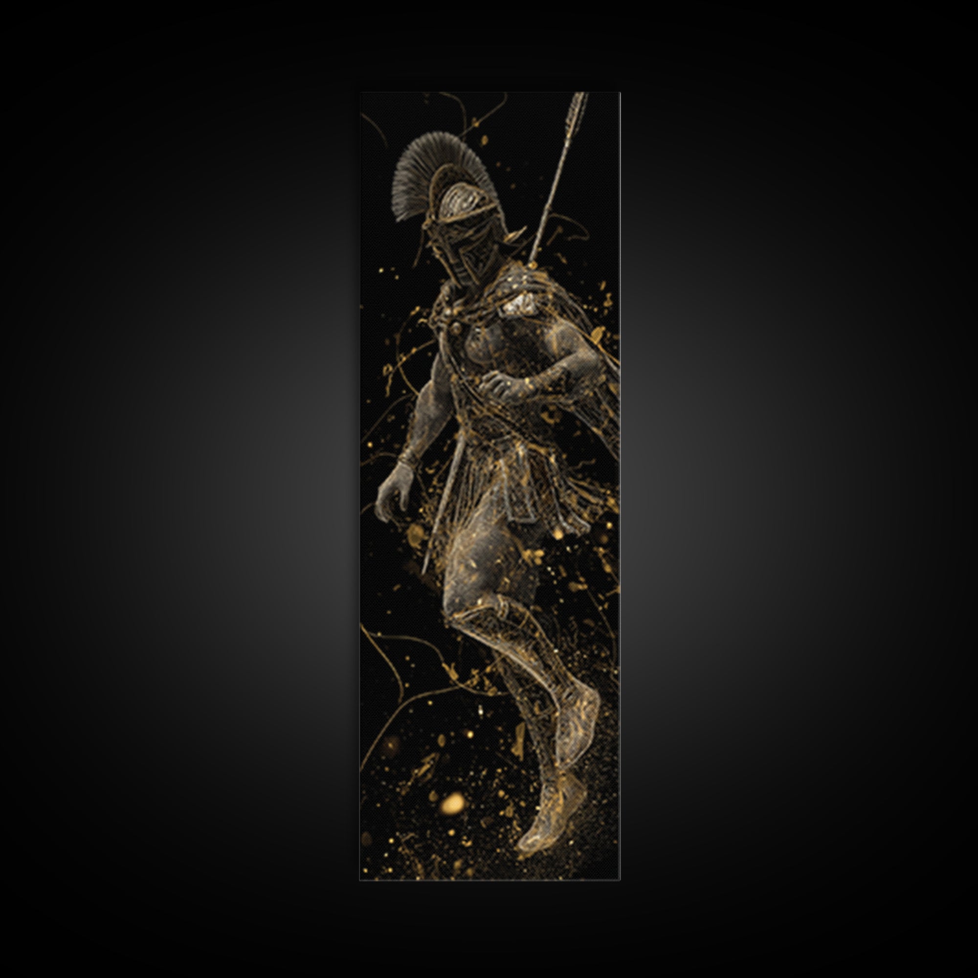 Spartan Helmet Warrior Gold Canvas Art, Ancient Greek Soldier Wall Print, Real Wood Frame, Gold Warrior Mythology Home Decor