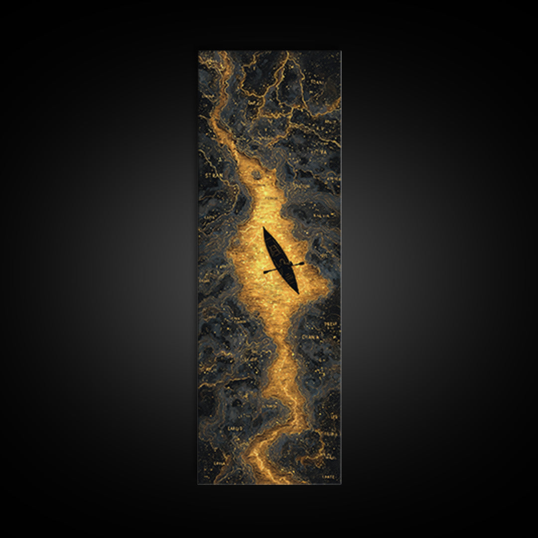Rowing A Boat Through Hades The Underworld, Gold Canvas Wall Art, Canvas Print, Canvas Art, Man Cave Decor, Office Decor, Gift For Him