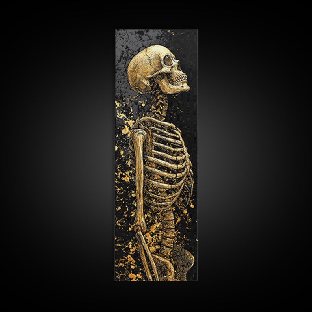 Skeleton Warrior Gold Canvas Print, Gothic Anatomy Wall Art, Real Wood Frame, Gold Skeleton Decor For Dark Home Aesthetic