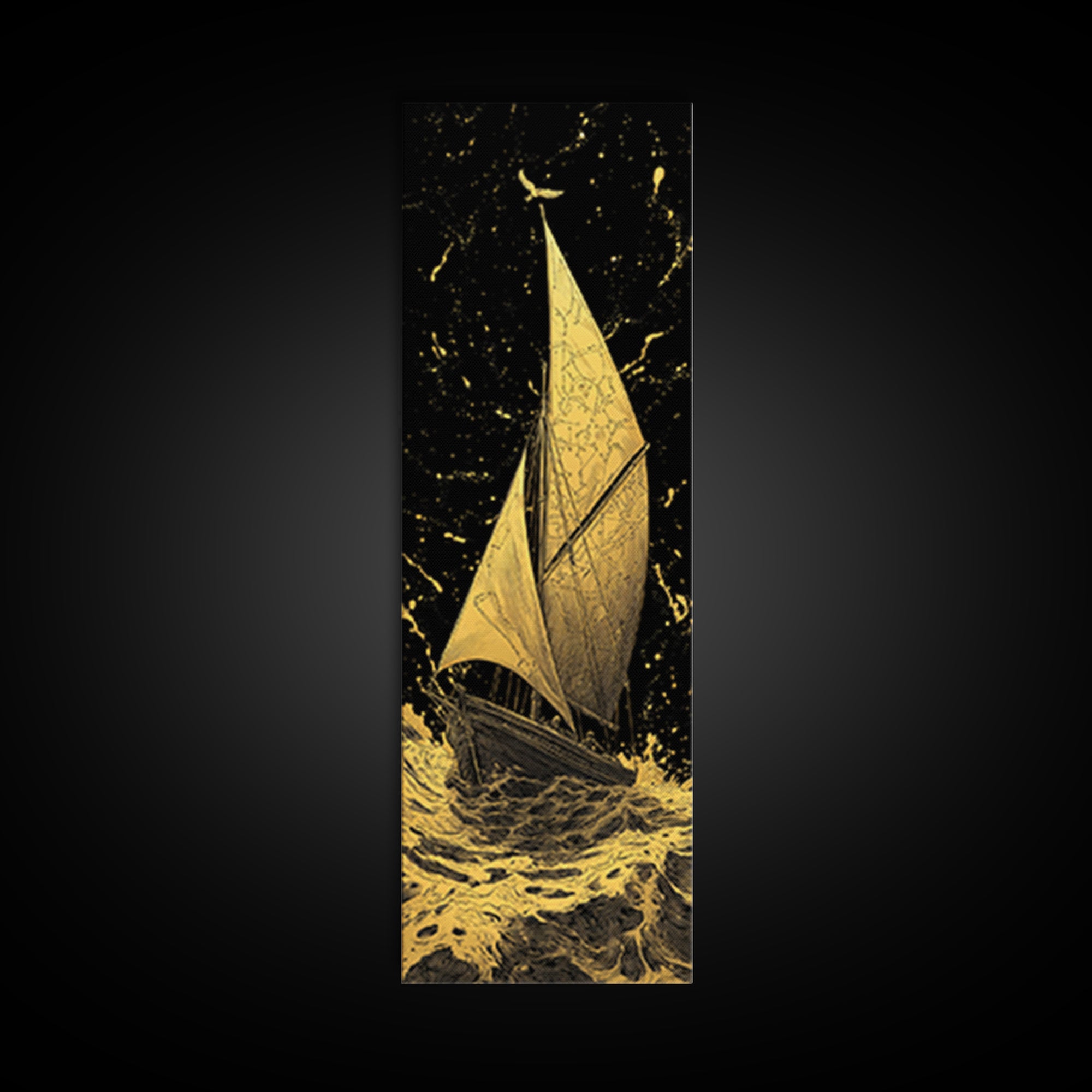 Golden Sailboat Nautical Wall Art, Gold Painting Print, Wood Framed Wall Art, Sail Boat Painting Print, Gold Painting
