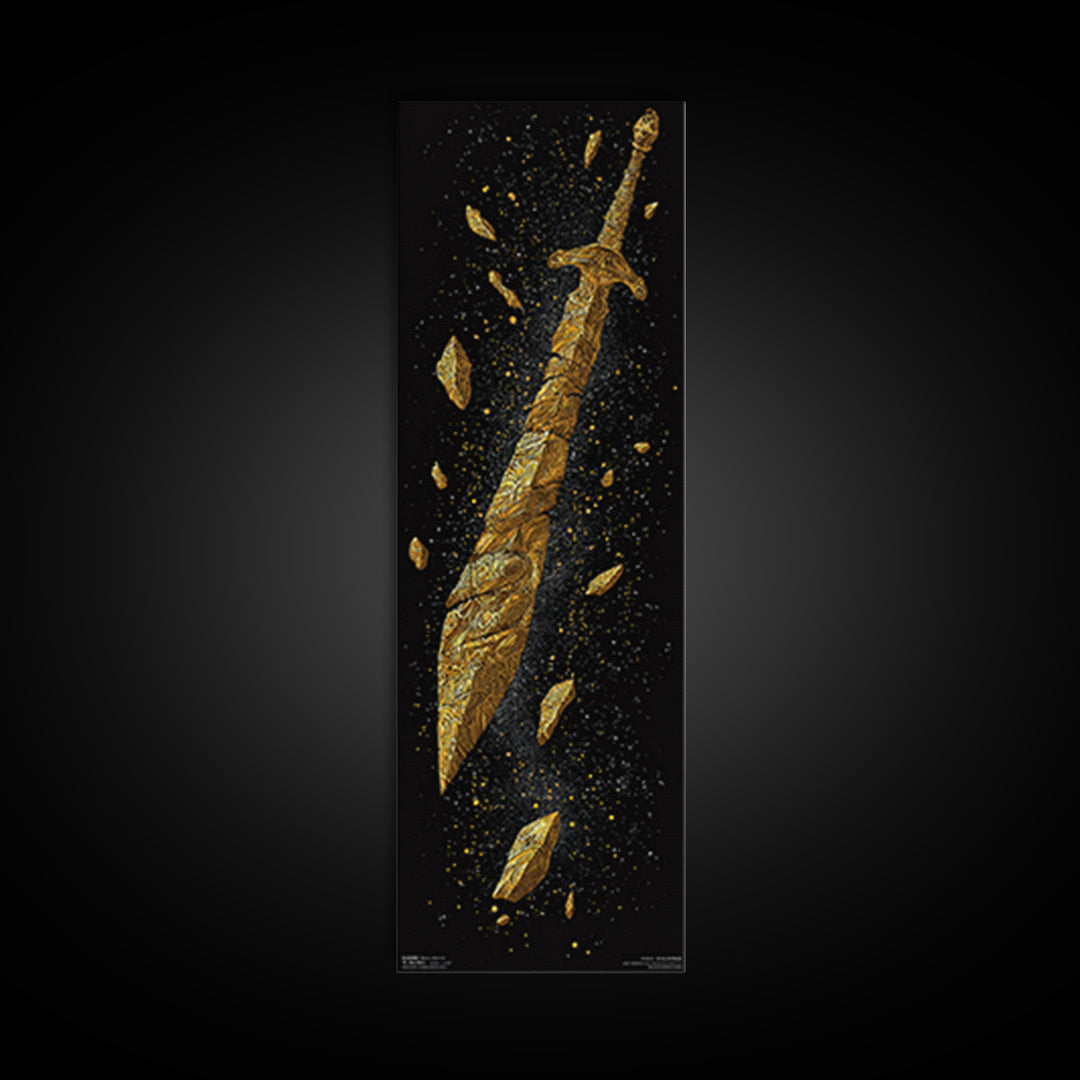 Broken Golden Sword, Spartan Wall Art, Roman Sword Art, Gold Canvas Wall Art, Golden Canvas Man Cave Decor, Office Decor For Him