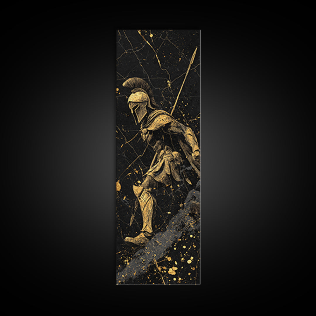 Black and Gold Spartan Soldier, Framed Wall Art, Gold, Canvas Gold Wall Art, Wood Frame Art, Man Cave Wall Art, Gift For Him