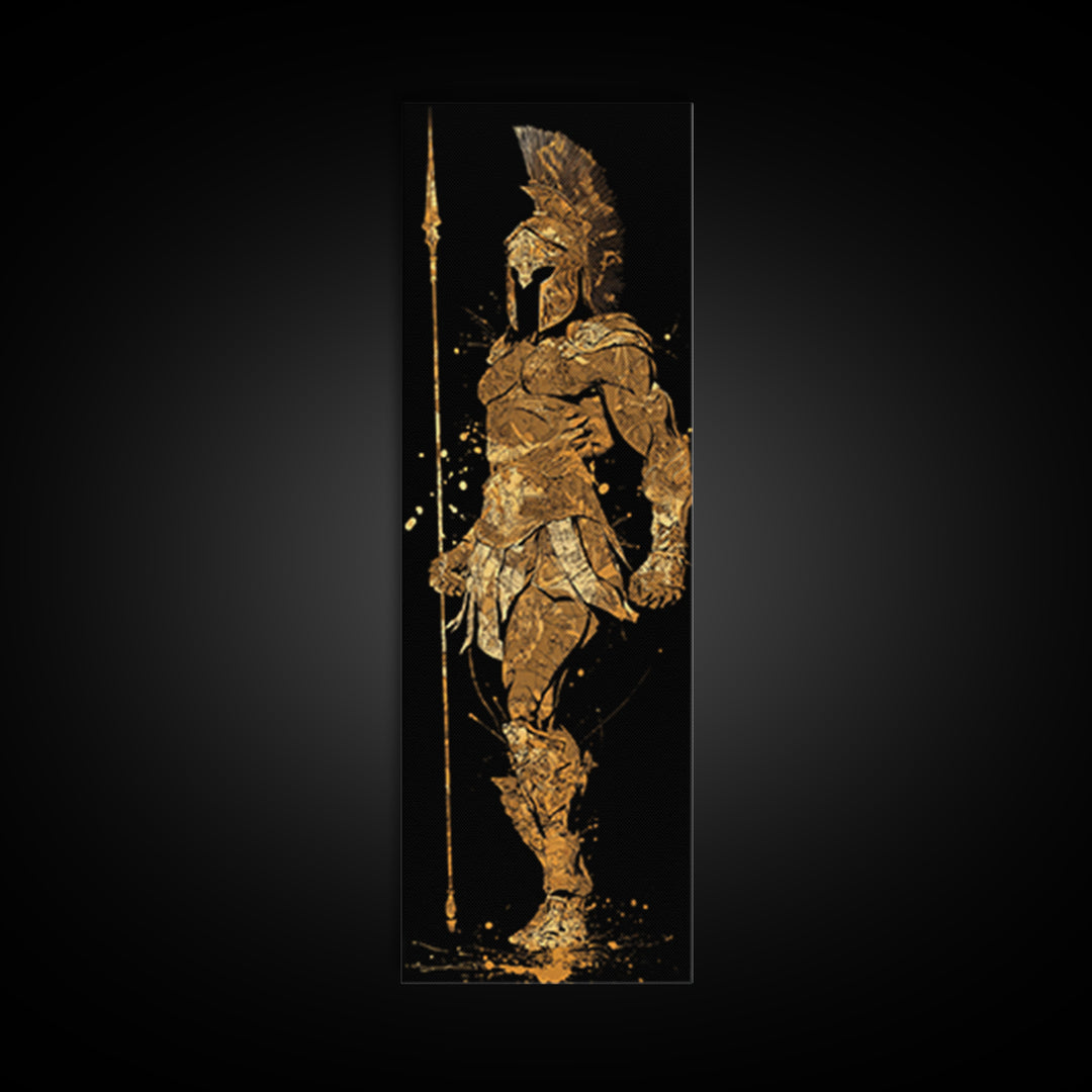 Gold Canvas Print, Spartan Hoplite Warrior Art, Ancient Greece Wall Decor, Real Wood Frame