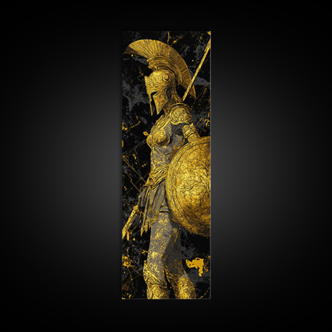 Gold Canvas Art, Athena Warrior Goddess Print, Shield And Sword Wall Decor, Real Wood Frame Decor