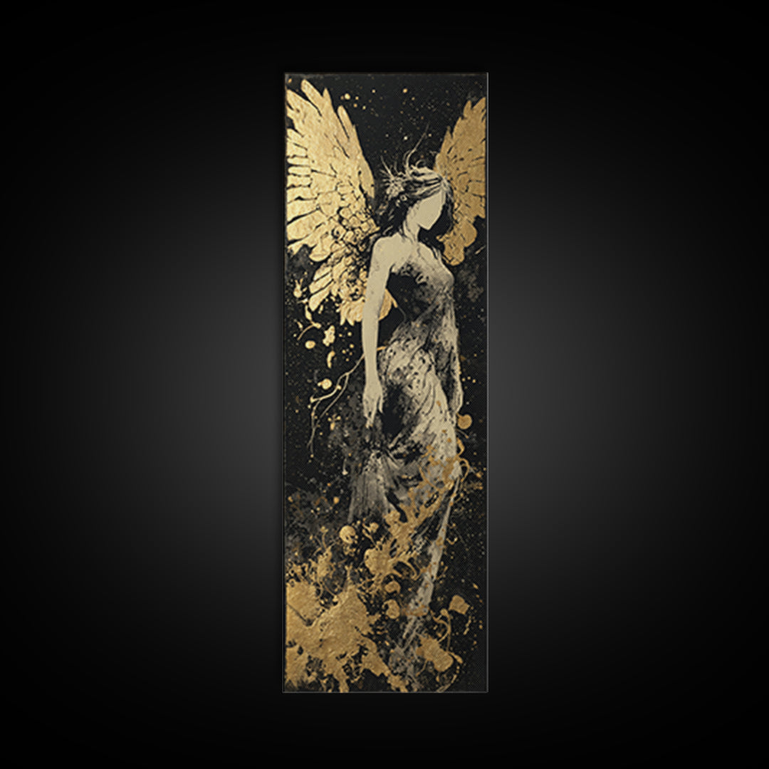 Gold Canvas Art, Eos Winged Goddess Print, Mythology Angelic Wall Decor, Real Wood Frame Greek Artwork