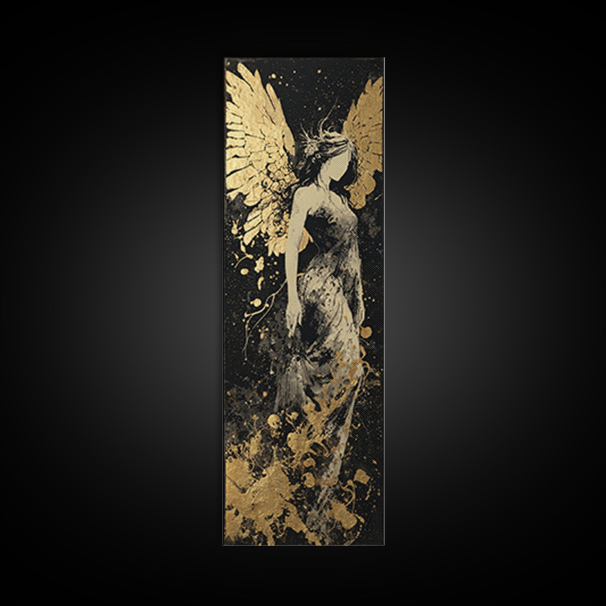 Gold Canvas Art, Eos Winged Goddess Print, Mythology Angelic Wall Decor, Real Wood Frame Greek Artwork