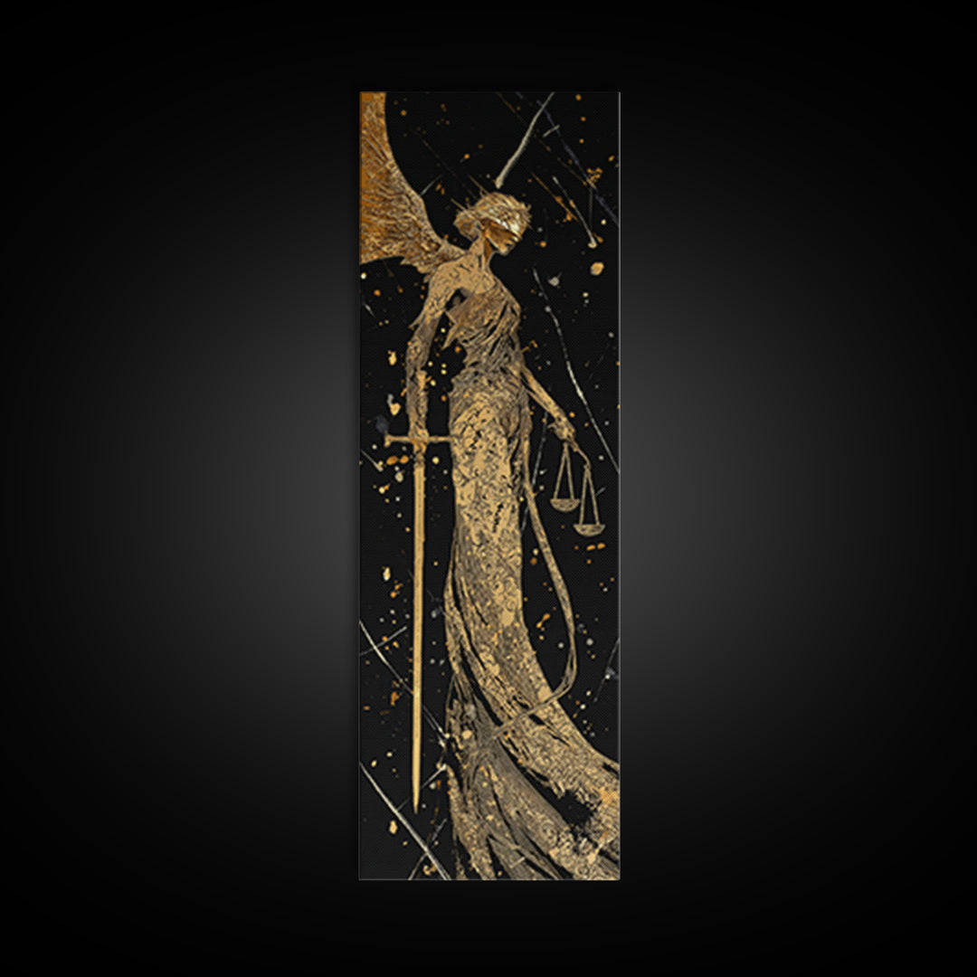 Nemesis Goddess Gold Canvas Print, Divine Justice Wall Art, Greek Mythology Decor, Real Wood Framed Gold Print
