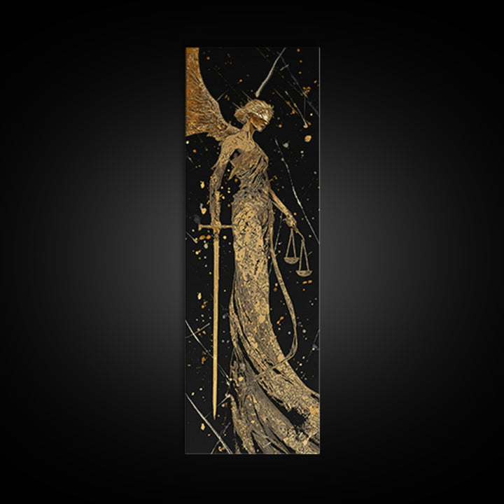 Nemesis Goddess Gold Canvas Print, Divine Justice Wall Art, Greek Mythology Decor, Real Wood Framed Gold Print