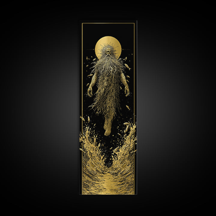 Oceanus Greek Titan Gold Canvas Art, Sea God Wall Print, Mythical Water Deity Decor, Real Wood Framed Gold Artwork