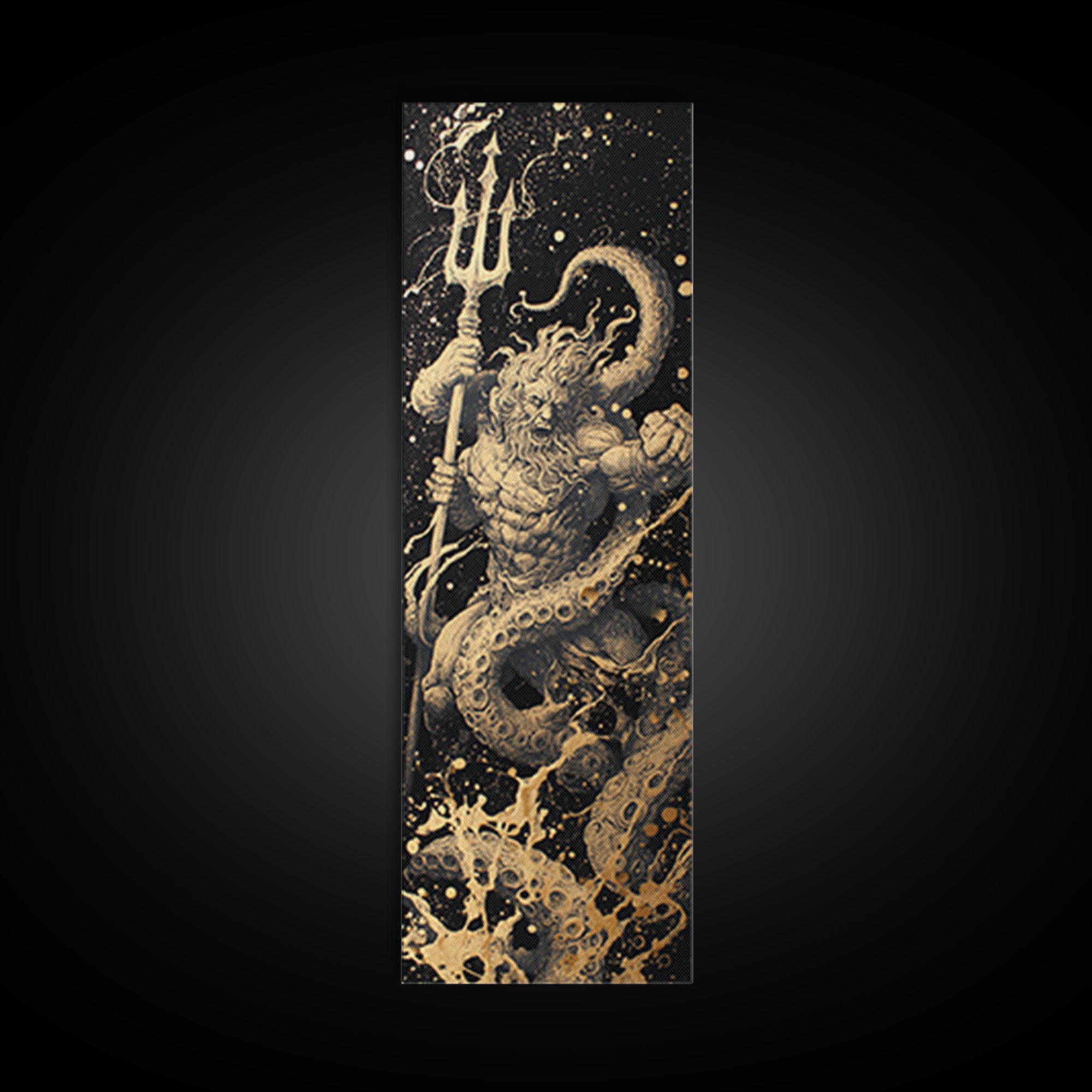 Poseidon Gold Canvas Art, Greek God Of The Sea Canvas Print, Mythology Ocean Decor, Real Wood Framed Gold Artwork