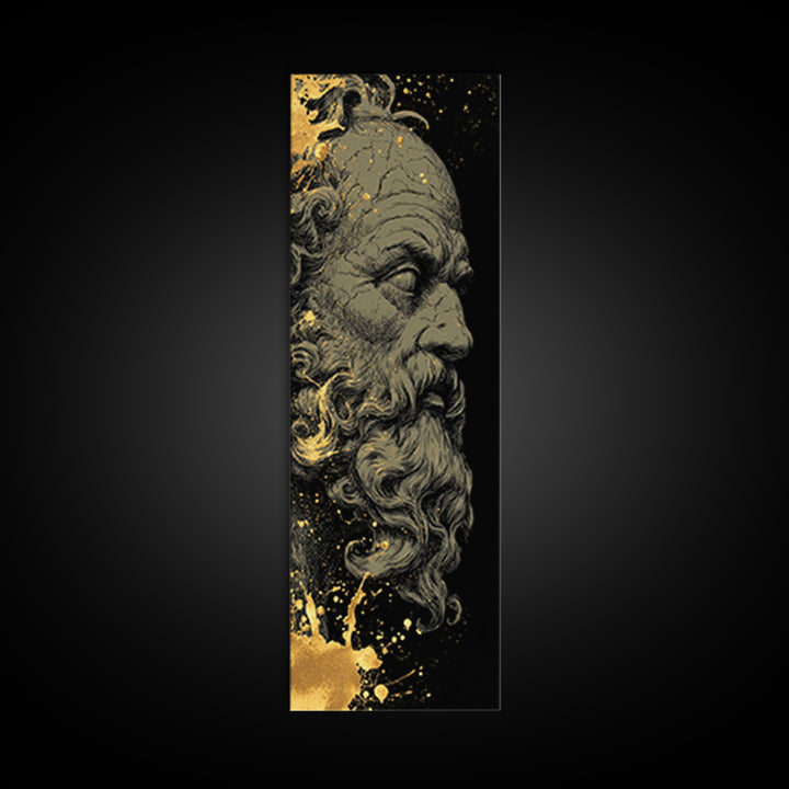Socrates Gold Canvas Print, Greek Philosopher Wall Art, Ancient Wisdom Decor, Real Wood Framed Gold Artwork