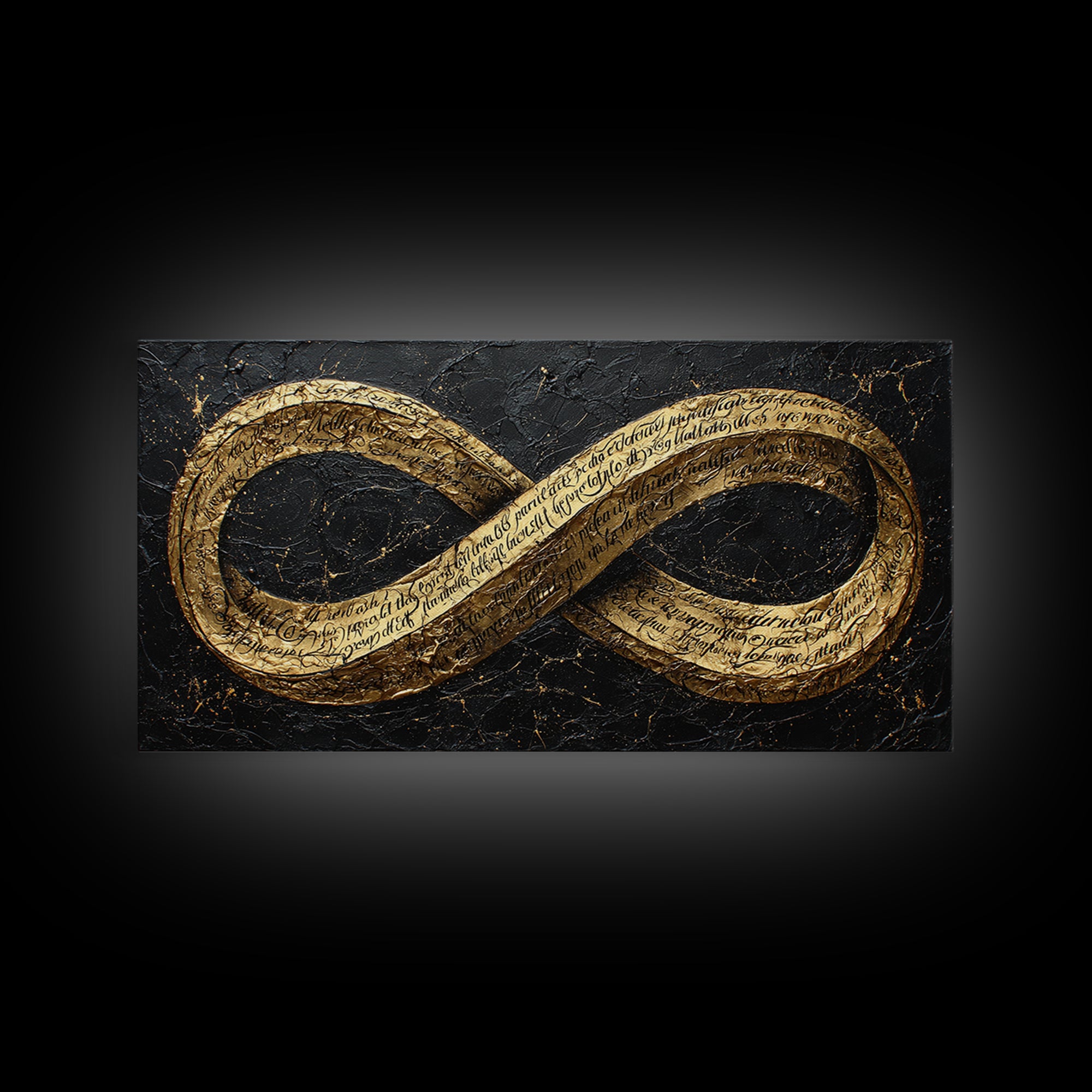 Infinity Symbol With Script, Gold Canvas Art, Real Wood Frame, Elegant Wall Decor, Modern Abstract Artwork