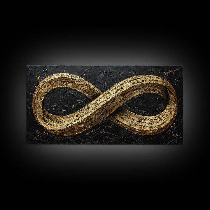 Infinity Symbol With Script, Gold Canvas Art, Real Wood Frame, Elegant Wall Decor, Modern Abstract Artwork