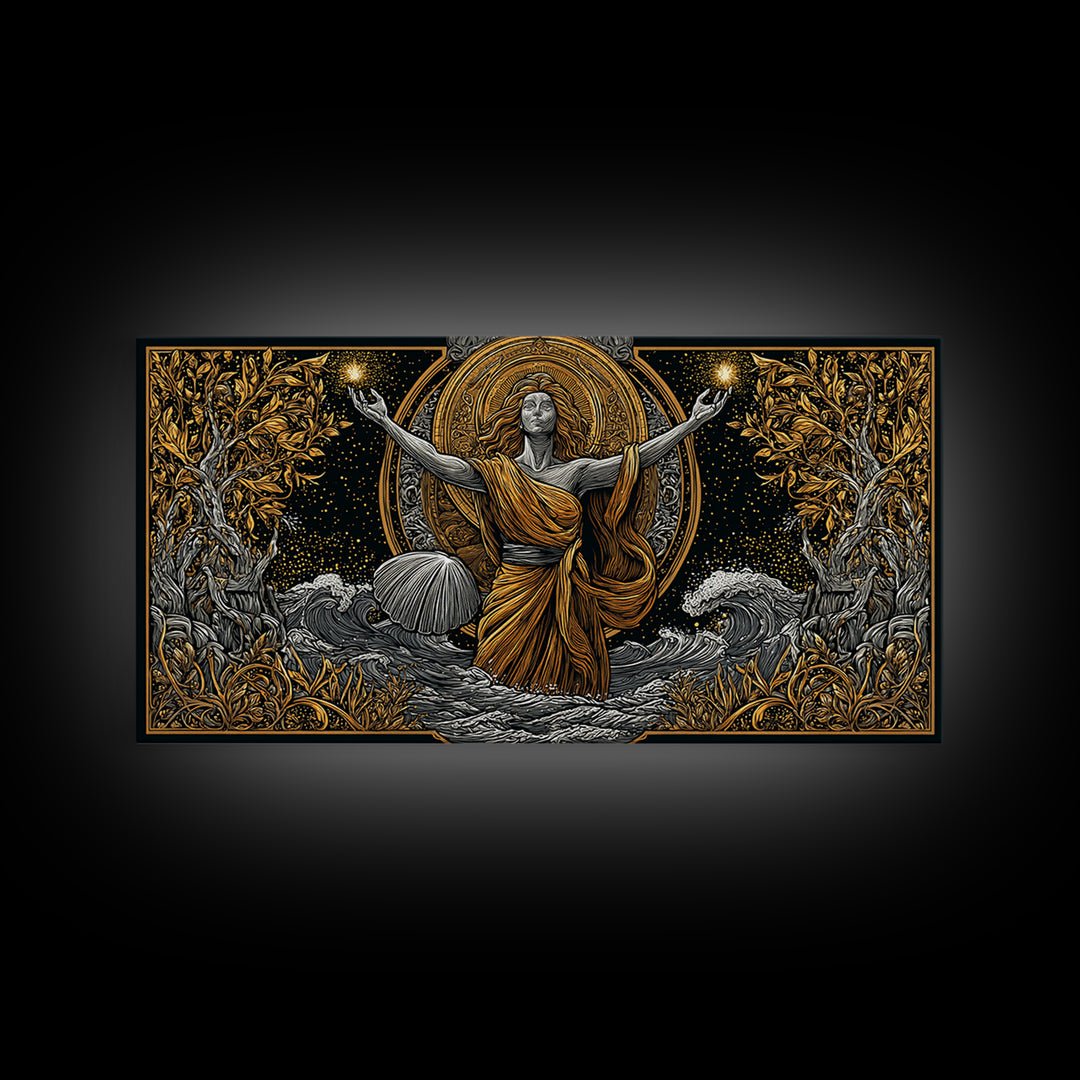 Aphrodite Goddess Of Love And Beauty, Gold Canvas Print, Elegant Greek Mythology Wall Art, Luxury Classic Home Decor