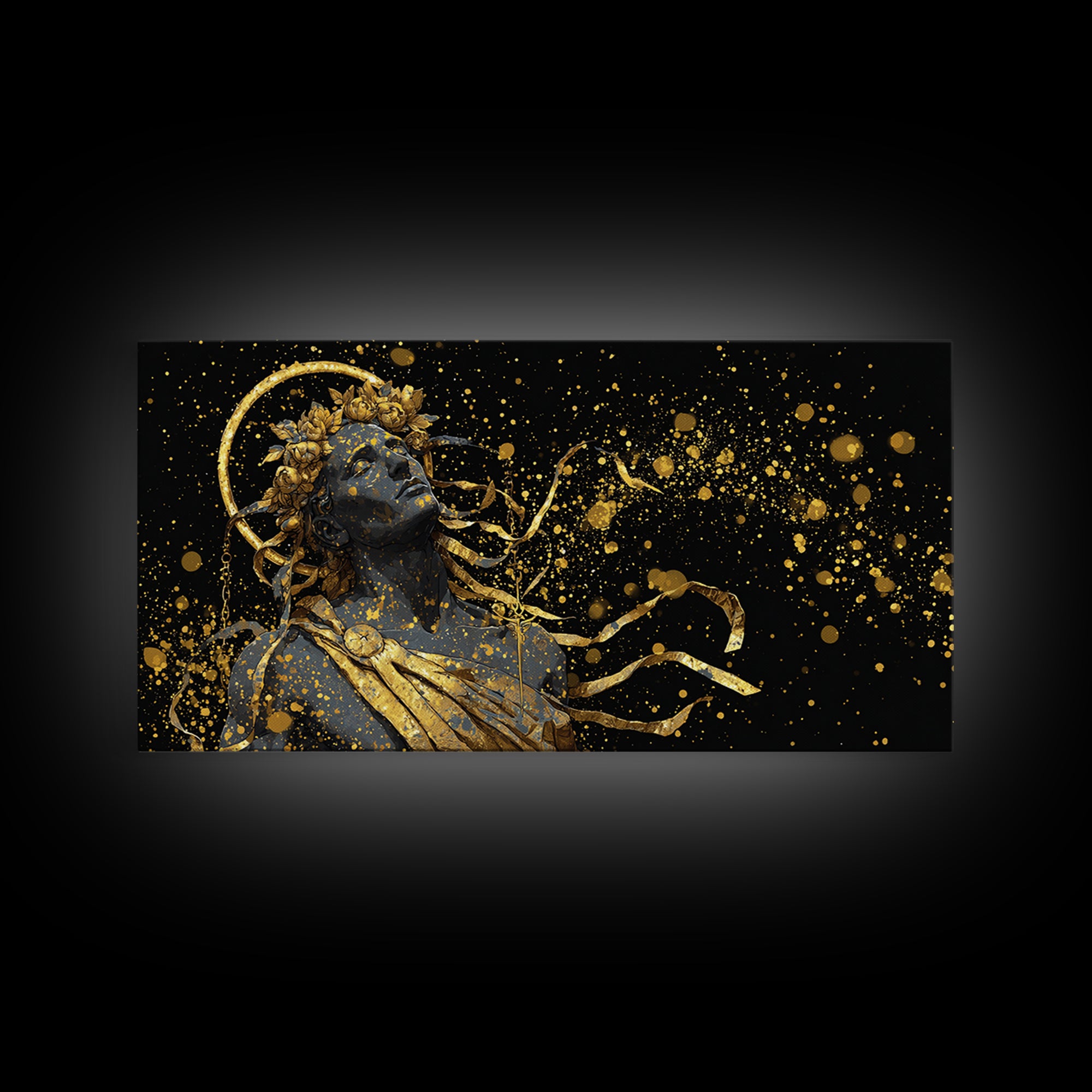 Apollo God Of Music And Light, Gold Canvas Art, Radiant Greek Mythology Wall Decor, Classical Fine Art Design For Elegant Interiors