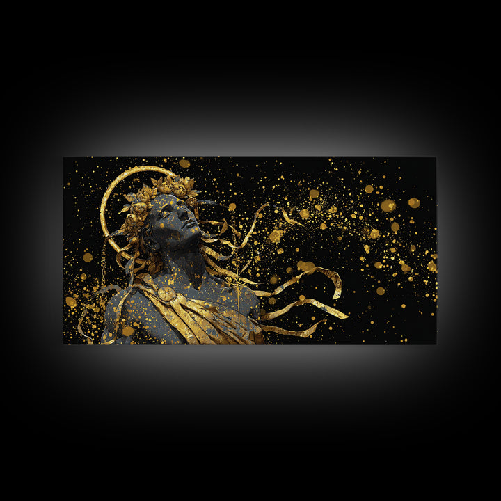 Apollo God Of Music And Light, Gold Canvas Art, Radiant Greek Mythology Wall Decor, Classical Fine Art Design For Elegant Interiors