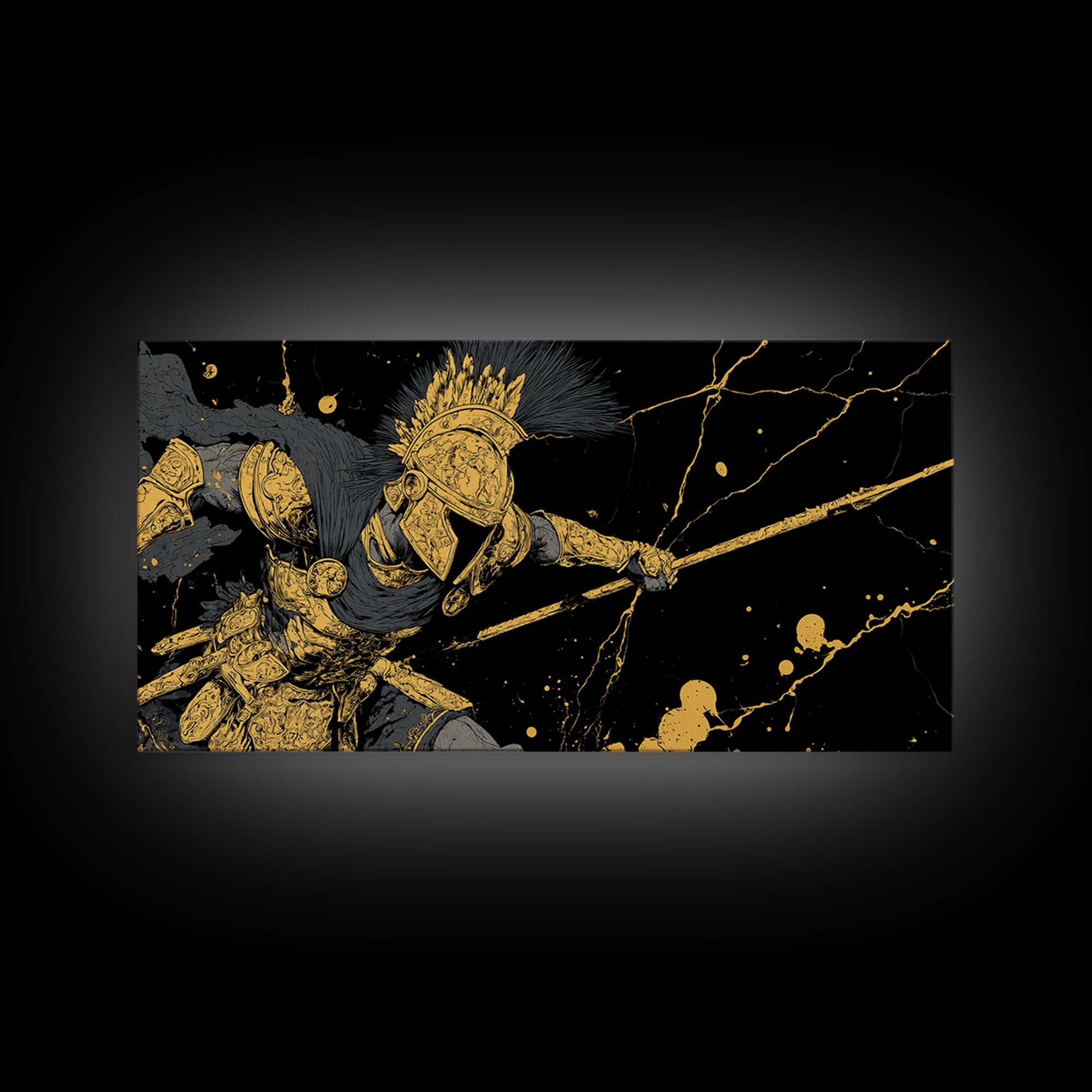 Ares God Of War In Battle Armor, Gold Canvas Print, Fierce Greek Mythology Wall Art, Bold Classical Warrior Home Decor