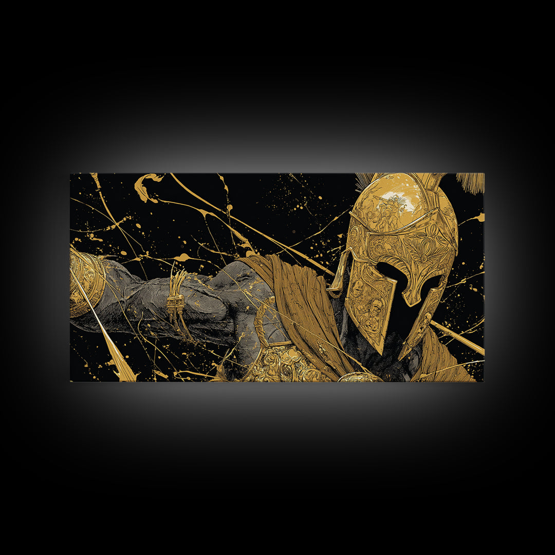 Ares Greek God In Golden Armor, Gold Canvas Print, Powerful Mythology Wall Art, Bold Classical Greek Warrior Home Decor