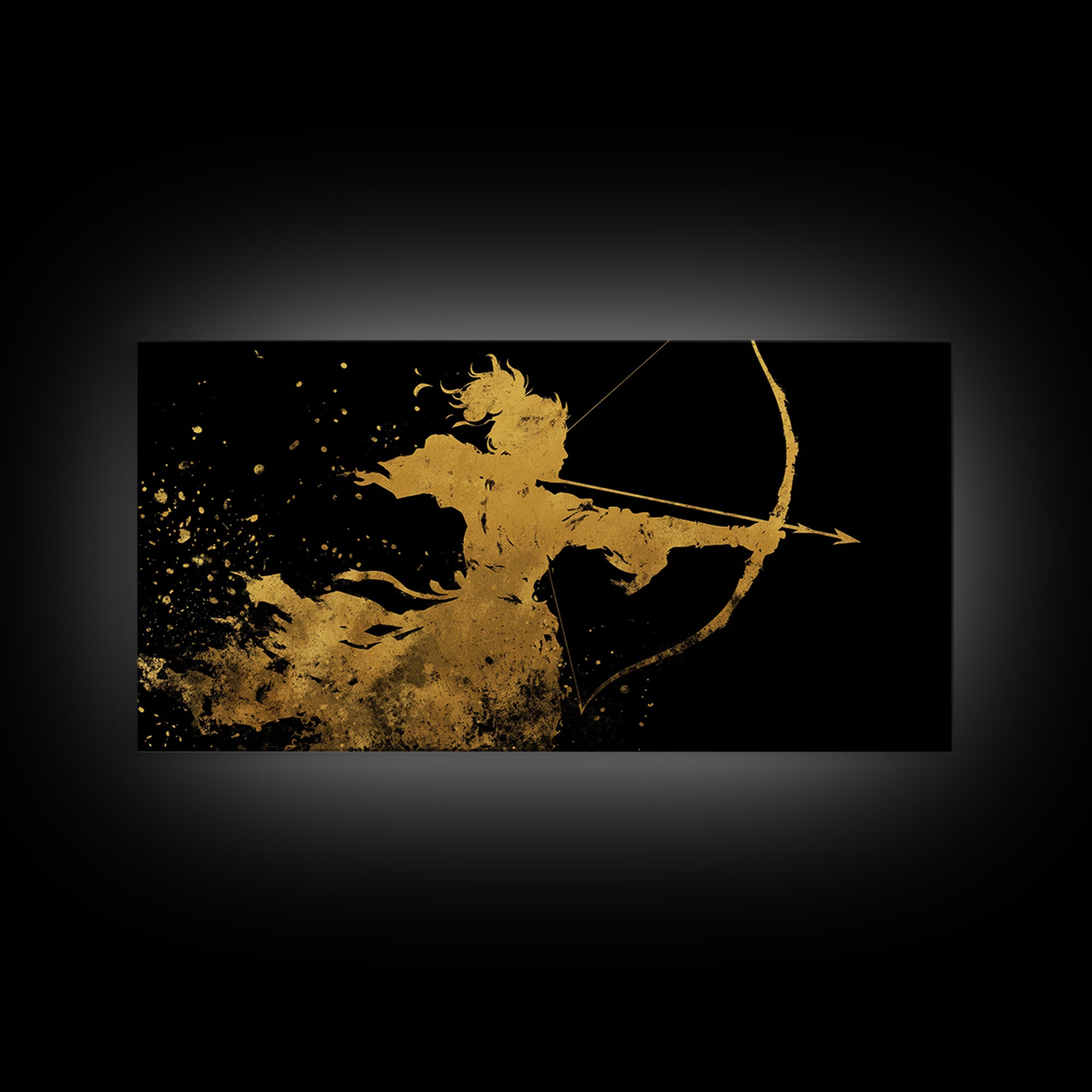 Artemis Greek Huntress Goddess Silhouette, Gold Canvas Print, Moonlit Mythology Wall Art, Elegant Classic Home Design
