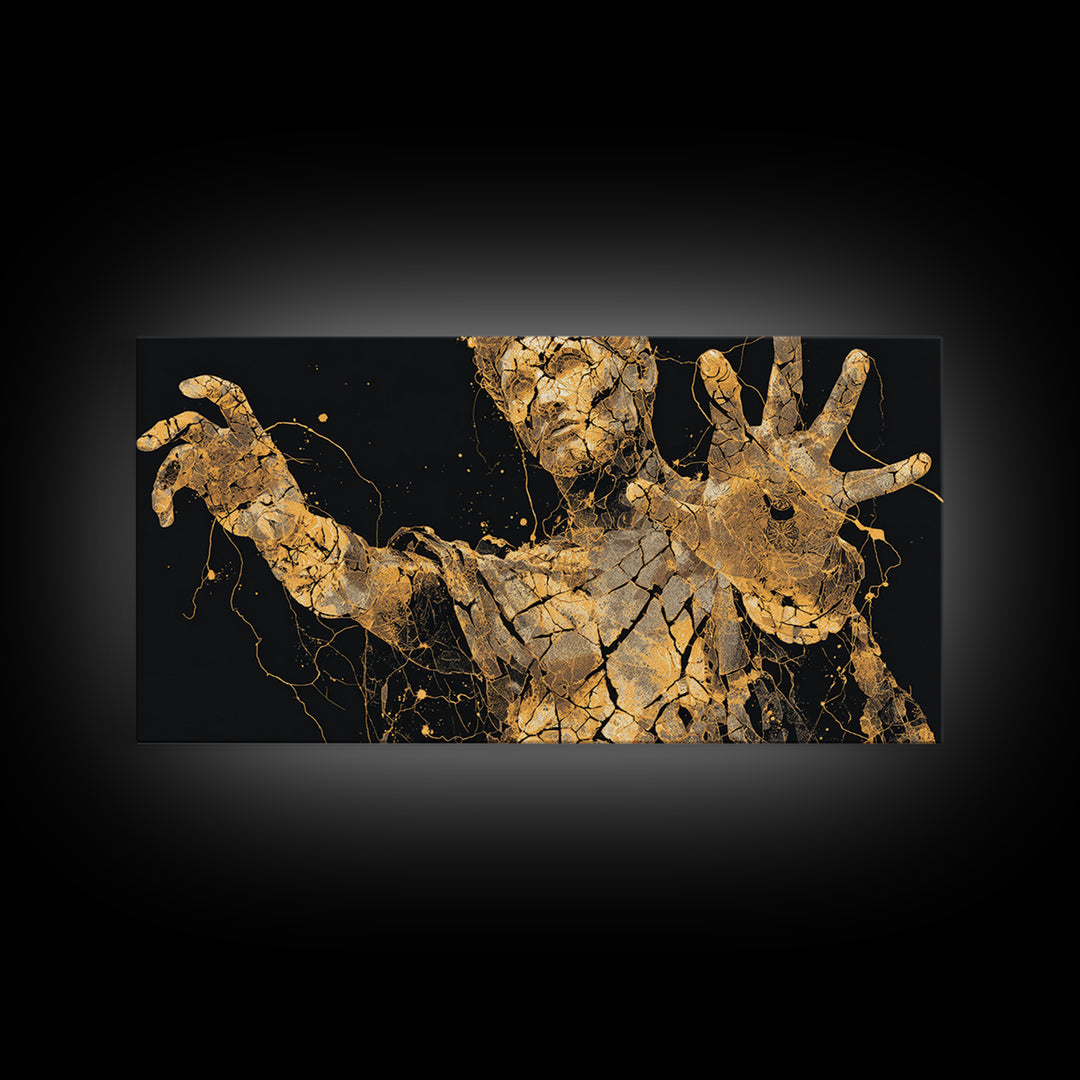 Gold Canvas Art, Colossus Greek Titan, Mythological Warrior Wall Decor, Black and Gold Canvas Print, Ancient Greece Home Accent