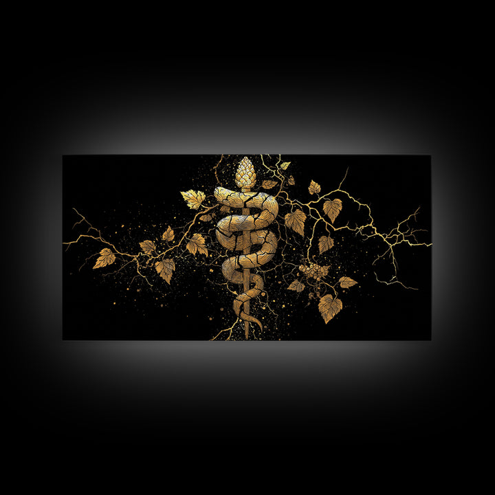 Gold Canvas Print, Dionysus with Grapes, Greek God of Wine Wall Decor, Ancient Myth Celebration Art, Black and Gold Artwork
