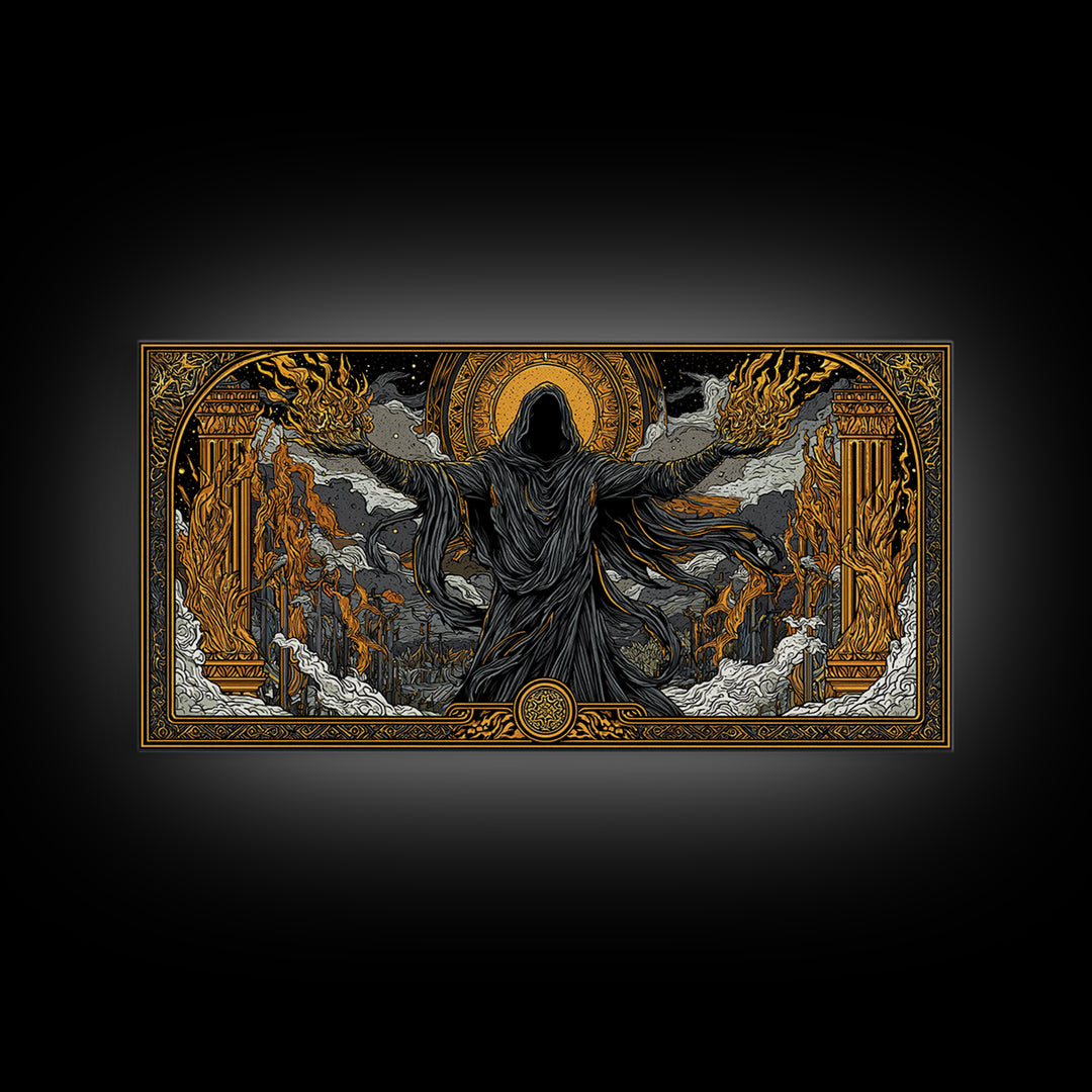 Gold Canvas Art, Erebus God of Darkness, Greek Primordial Deity Wall Scene, Ancient Myth Shadow Theme, Black and Gold Canvas Artwork