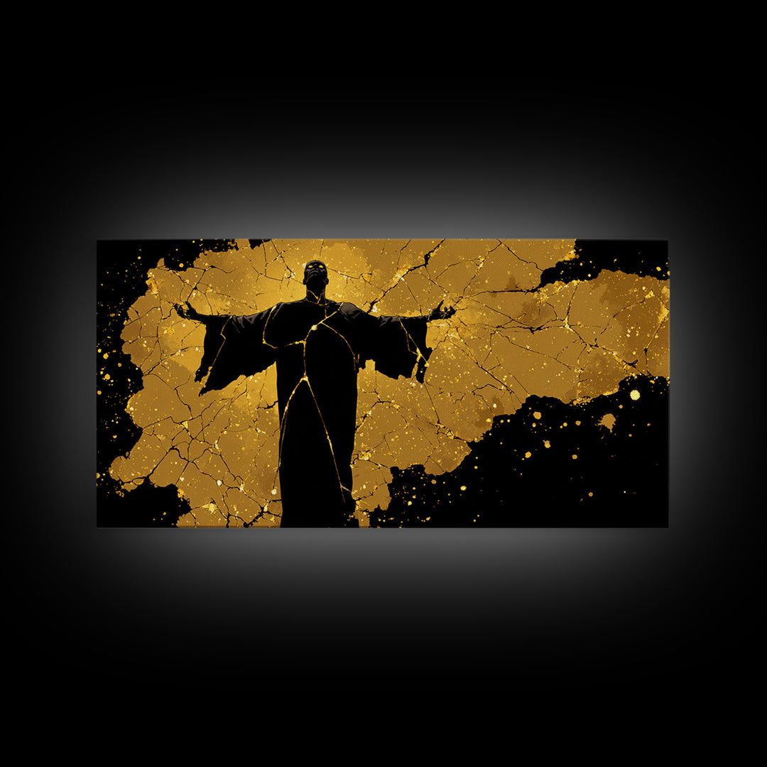 Erebus Gold Canvas Print, Greek God Wall Art, Dark Mythology Decor, Real Wood Frame, Luxury Canvas Wall Hanging, Gift For Him