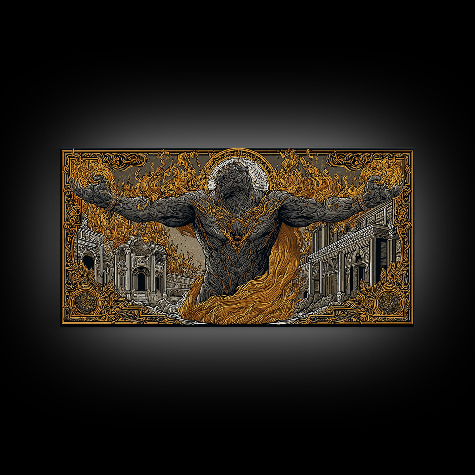 Erebus Gold Canvas Print, Mythical God Artwork, Ancient Greek Wall Art, Real Wood Frame, Luxury Canvas Home Decor, Gothic Style