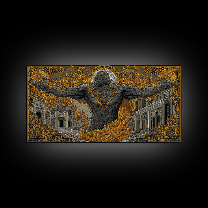 Erebus Gold Canvas Print, Mythical God Artwork, Ancient Greek Wall Art, Real Wood Frame, Luxury Canvas Home Decor, Gothic Style