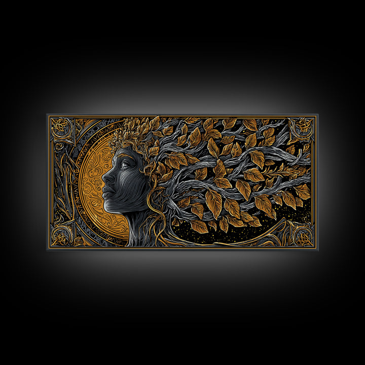 Eurydice Gold Canvas Art, Greek Mythology Canvas Print, Elegant Goddess Wall Decor, Real Wood Frame, Luxury Canvas Artwork For Home