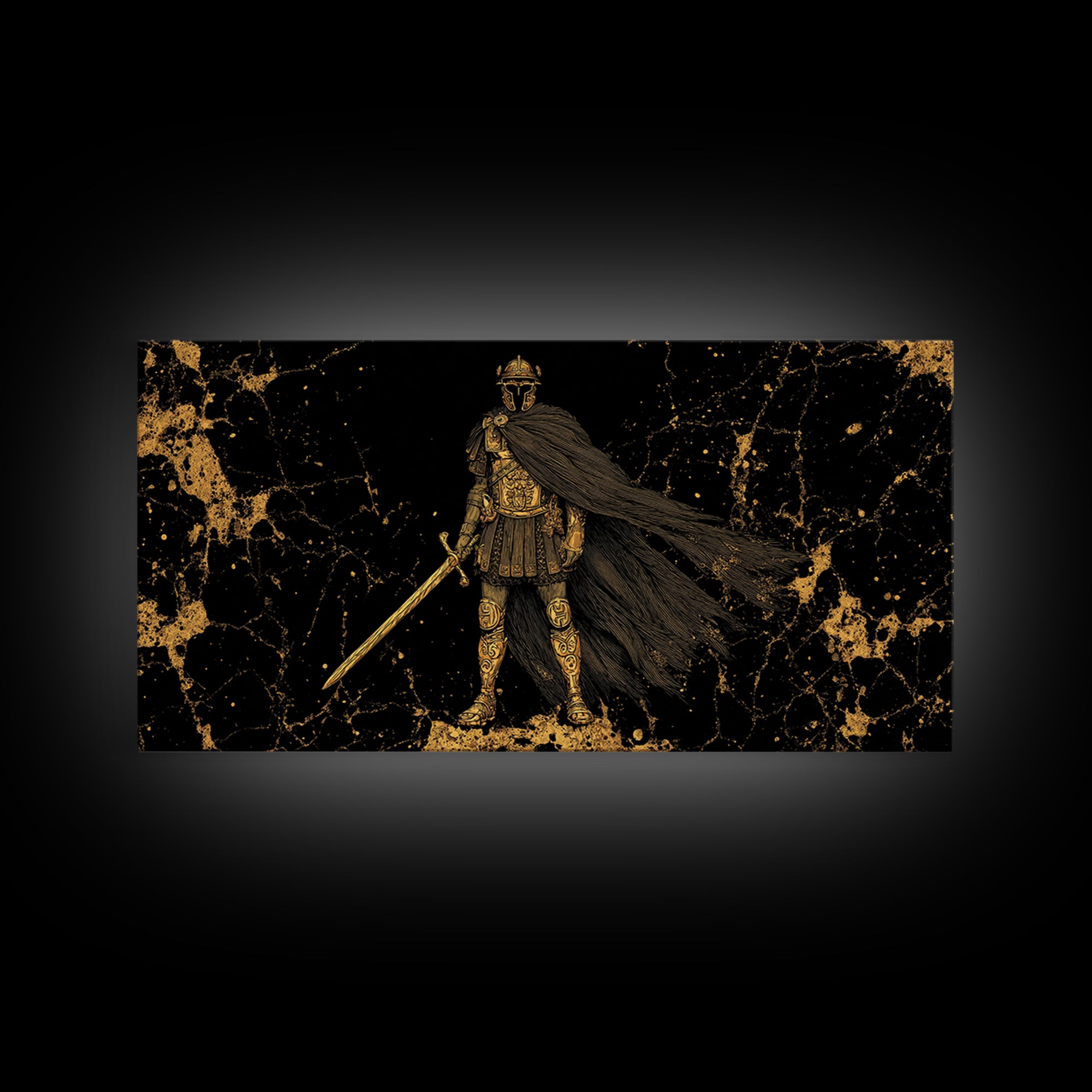 Flavius Gold Canvas Print, Roman Warrior Wall Art, Ancient Soldier Decor, Real Wood Frame, Luxury Canvas Artwork For Office