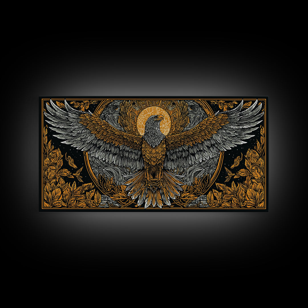 Ganymede Gold Canvas Art, Greek Mythology Canvas Print, Eagle God Wall Decor, Real Wood Frame, Luxury Canvas Artwork For Home Or Office