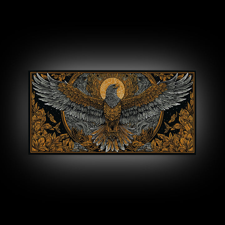 Ganymede Gold Canvas Art, Greek Mythology Canvas Print, Eagle God Wall Decor, Real Wood Frame, Luxury Canvas Artwork For Home Or Office