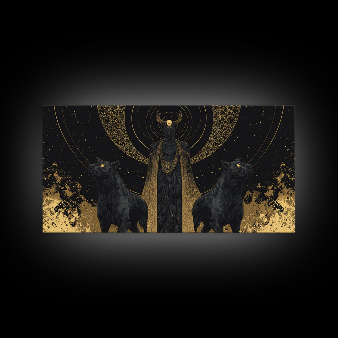 Hades Gold Canvas Art, Mythology God Of The Dead Wall Decor, Greek God Canvas Print, Real Wood Frame, Luxury Dark Gothic Wall Artwork