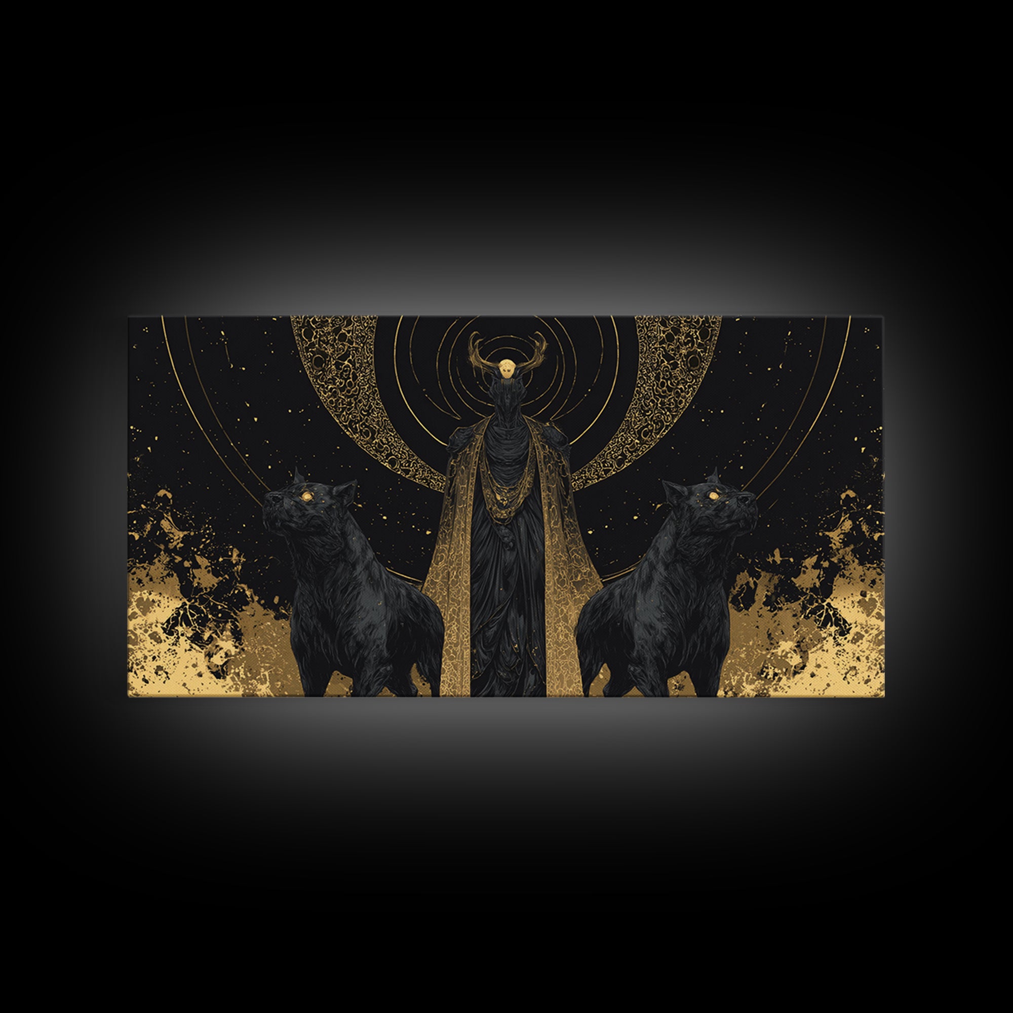 Hades Gold Canvas Art, Mythology God Of The Dead Wall Decor, Greek God Canvas Print, Real Wood Frame, Luxury Dark Gothic Wall Artwork