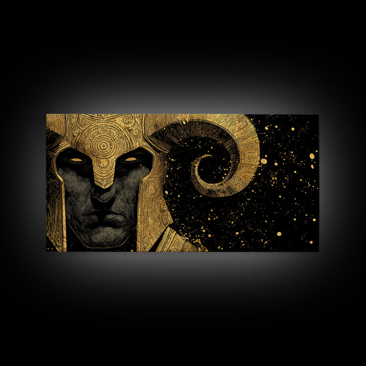 Hades Gold Canvas Art, Greek Mythology God of the Underworld, Dark Elegant Wall Decor, Mythical Warrior Artwork for Home