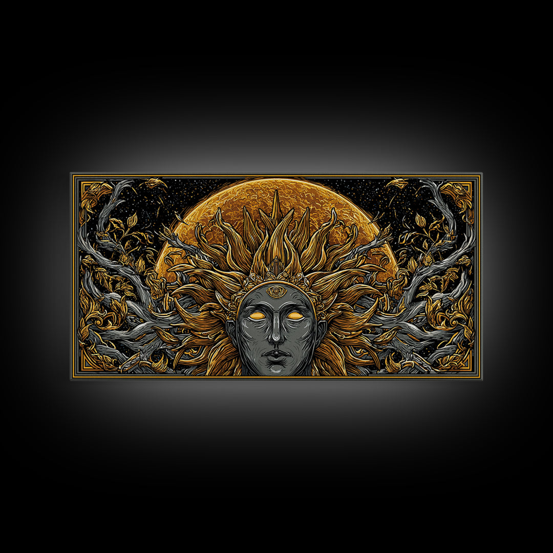 Helios Gold Canvas Print, Greek God Wall Art, Mythology Decor, Luxury Gold Artwork, Real Wood Frame Home Decor